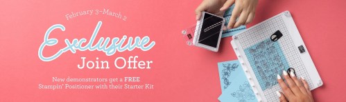 ピンクの背景に、スタンピンポジショナーやスタートキットについてのプロモーション情報がある画像。