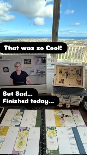 作業スペースから見える景色とパソコンの画面に映る人物、作業仕上げの感想を述べている。